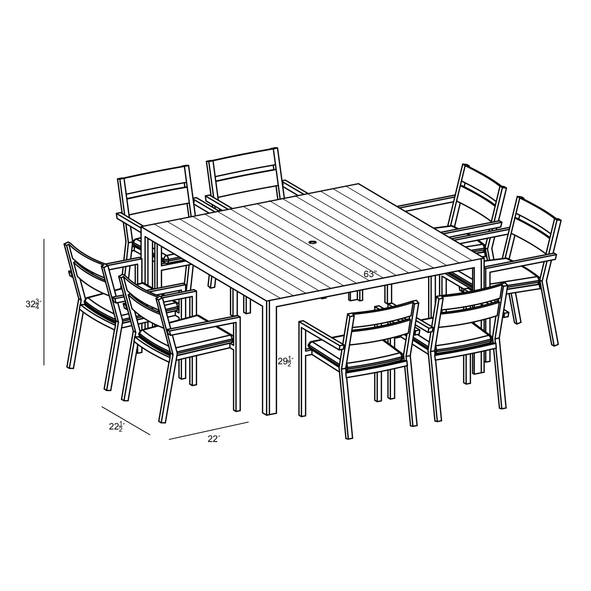 Molina Square 8 - Person Outdoor Dining Set with Sunbrella Cushions, Black, Cast Lagoon Sunbrella® Plainweave