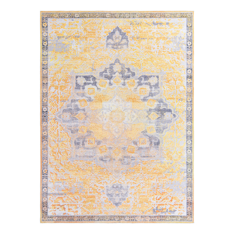 Tapis oriental bleu / jaune Hymel, Rectangle 10 pi 6 po x 14 pi 1 po