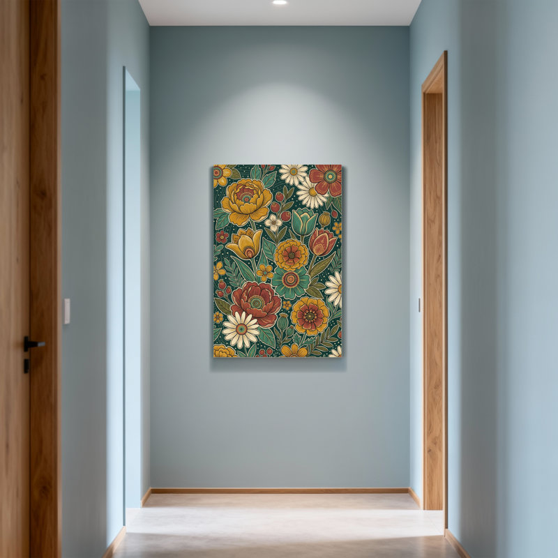 Motif floral de plantes et de fleurs aux couleurs vives et aux feuilles, H 30 po x l 20 po