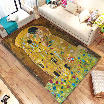Non-Slip Woven Carpet, 3.3 x 5.9 Feet, 100% Polyester, 0.4 in Pile Height | Durable Raschel Knitting, Felt Dot Underside, Machine Washable | Elegant Digital Print Design for Living Room & Bedroom Décor