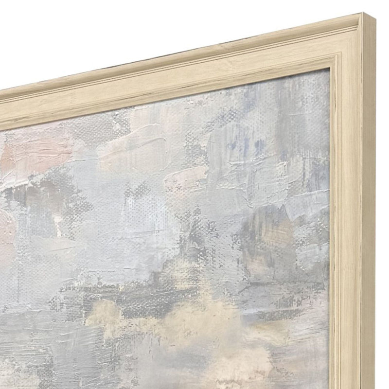 Sarah Lang Green and Gray Abstract Landscape Canvas with Distressed Ivory Frame