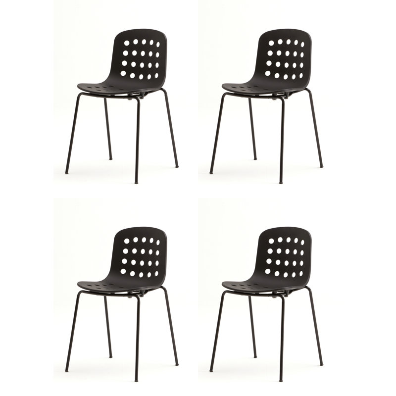 Holi Stacking Perforated Side Chair, Black
