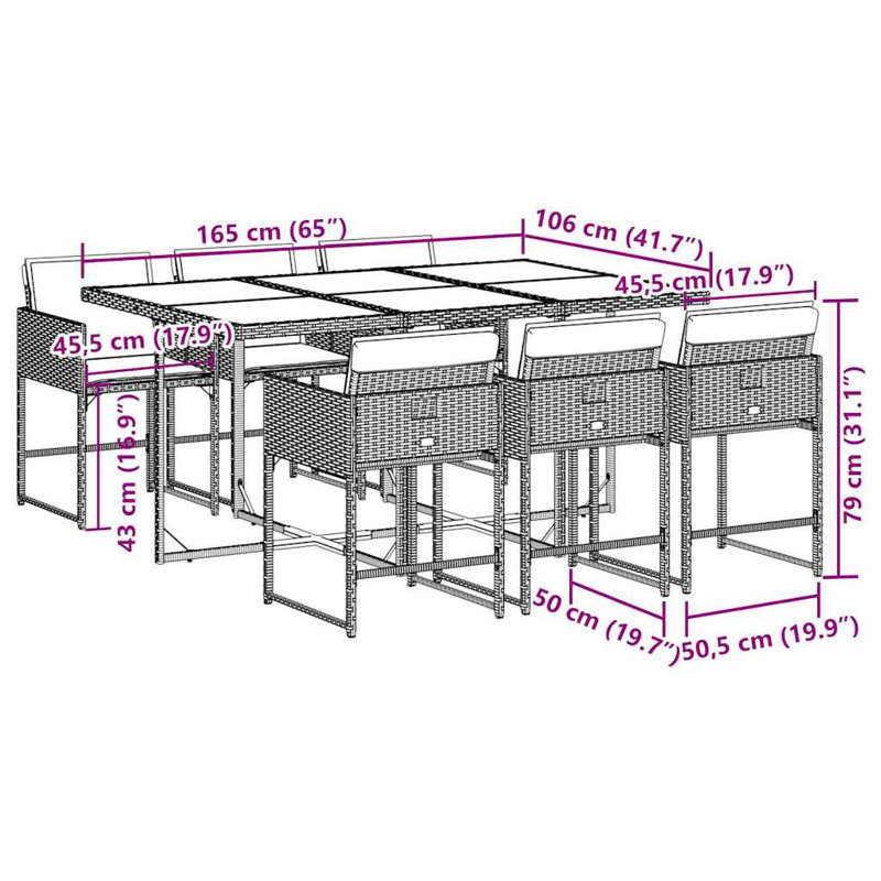 Patio Dining Set with, Grey, Grey