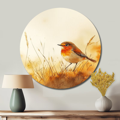 Johary - Bird Round Metal Wall Decor, Modern Orange Metal Art Print