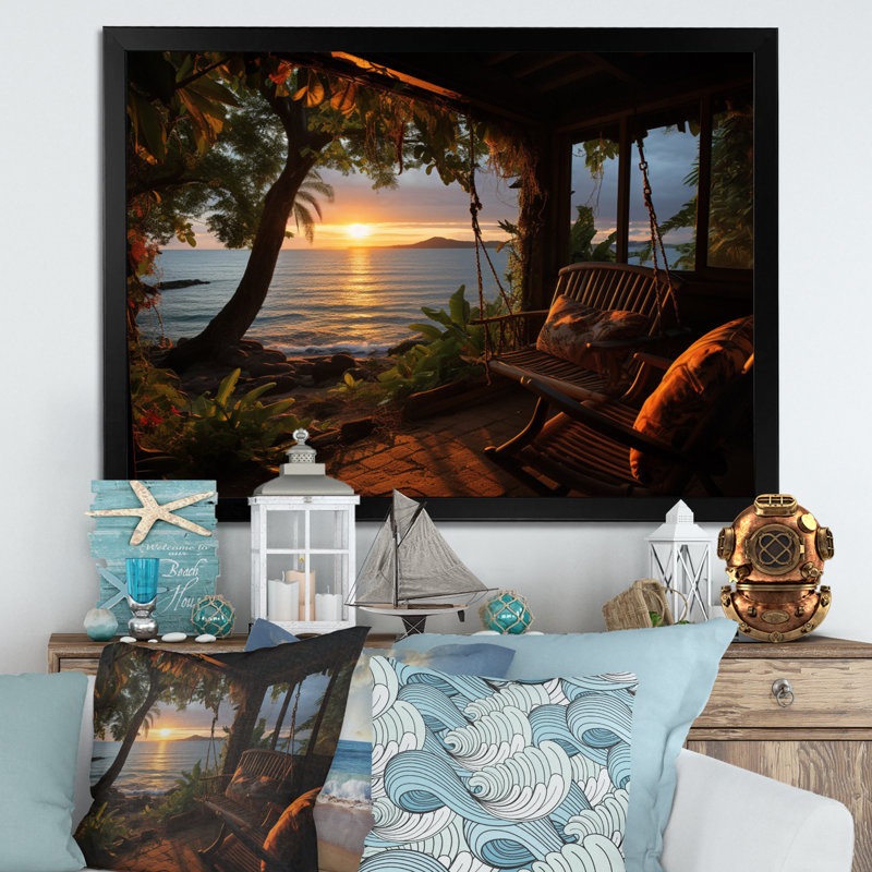 «Alisse Beach Tropical Vibes», impression sur toile, Cadre simple noir, H 34 po x l 44 po x P 1,5 po