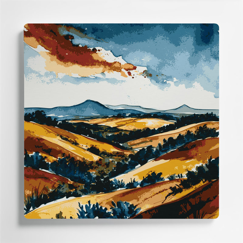 Aquarelle paysage, art mural gris en métal 8