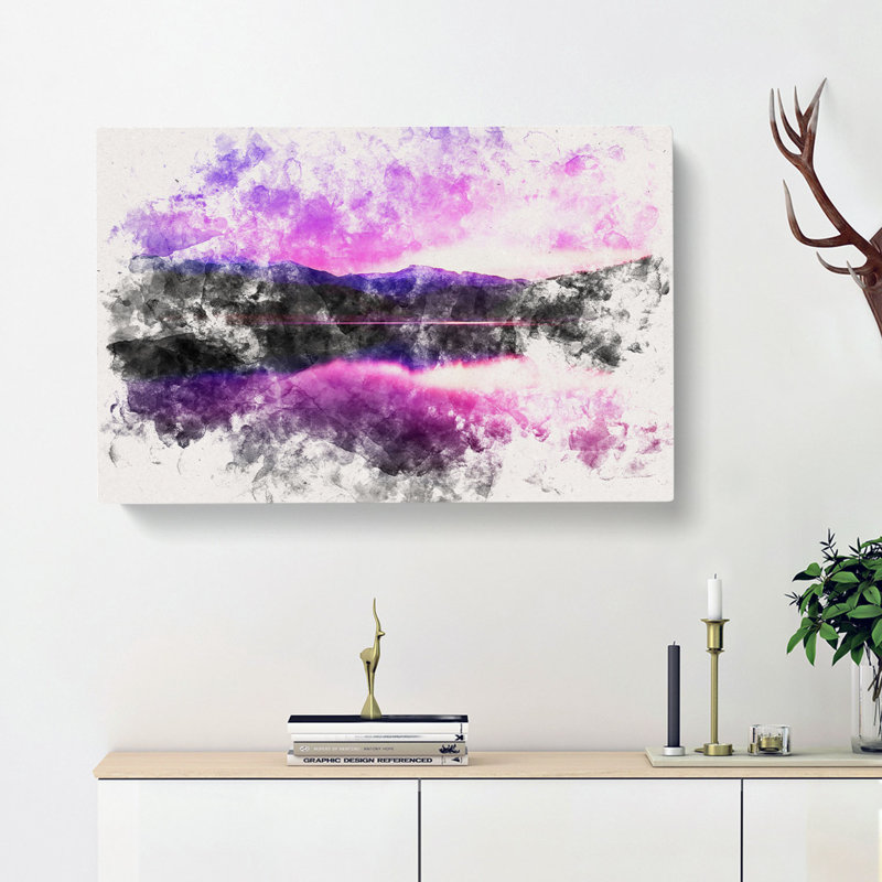 Purple Mountains Watercolour - Wrapped Canvas, 40cm H x 60cm W x 3cm D