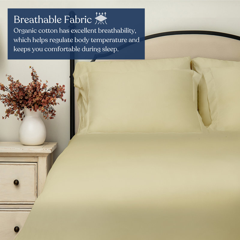 Delara GOTS Certified 100% Organic Cotton Sateen Duvet Cover Set, 400TC, Long Staple, Soft & Breathable, Sage Green