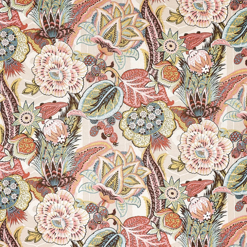 Tissu imprimé lin Zanzibar, Rose / vert