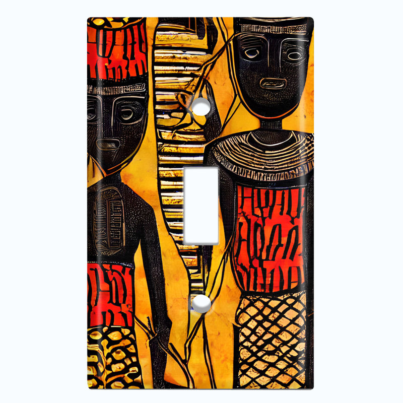 Native African Culture Orange Copper Rust Patina Teal Print 1 - Gang Toggle Light Switch Standard Wall Plate