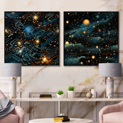 Futuriste ordinateur - ensemble de 2 collages carrés abstraits
