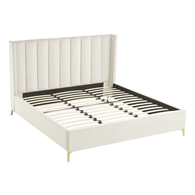 Lit plateforme Lomax, Très grand, Velours blanc crème