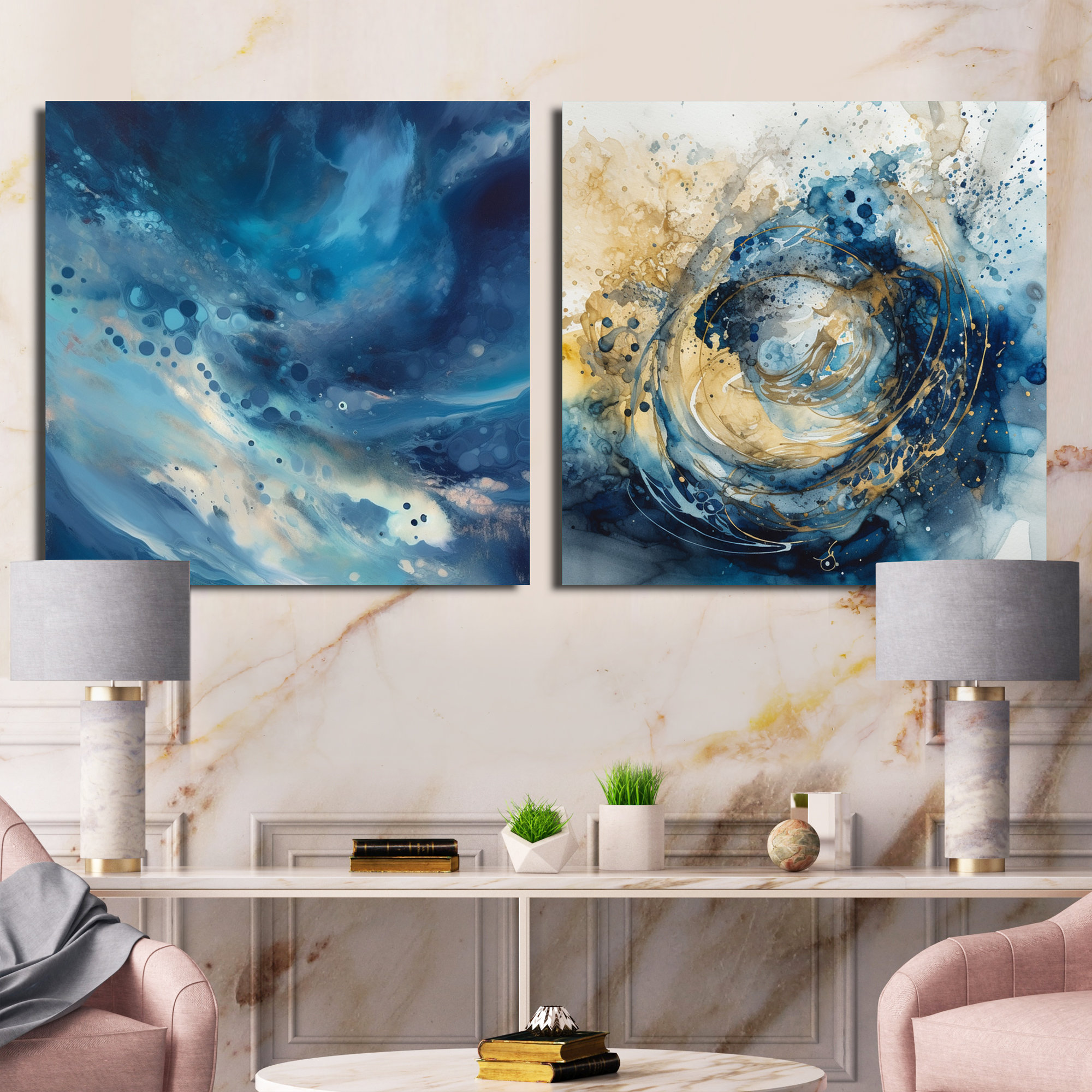 Ivy Bronx Blue Captivating Liquid Ink - Abstract Marble Square Collage ...