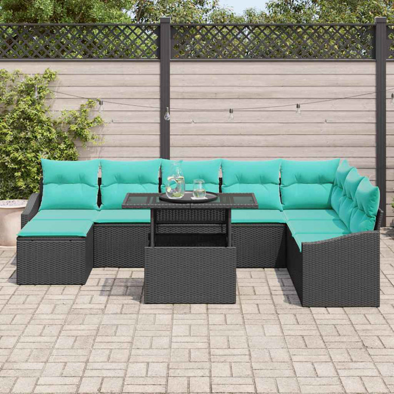 Ensemble de canapé de jardin avec coussin 9 pièces vidaXL - noir et turquoise