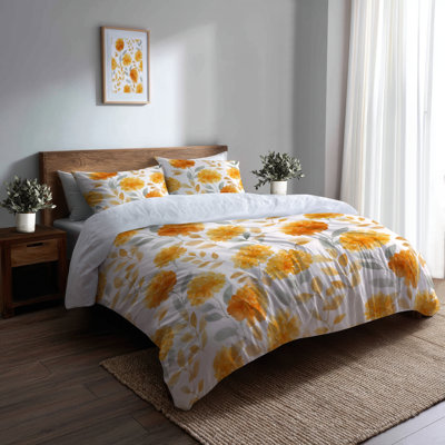 Ensemble de housse de couette Floral 3 pièces - housse de couette Boho Orange Marigold Mist