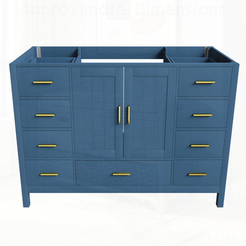 Base de meuble-lavabo avec 2 portes doubles à fermeture douce et 9 tiroirs lisses