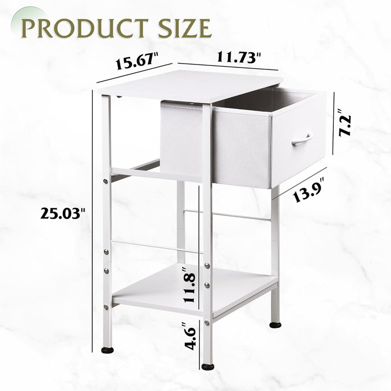 15.79'' W Metal Nightstand, White, Individual