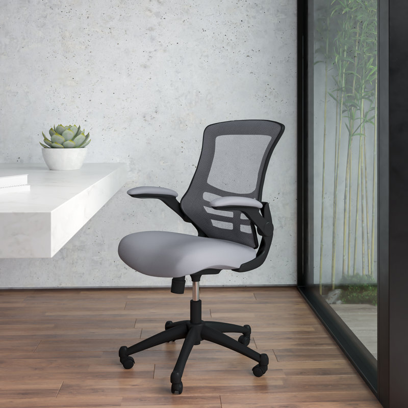 Jayetta Mid-Back Mesh Swivel Ergonomic Office Chair with Flip-Up Arms, Gray, Black