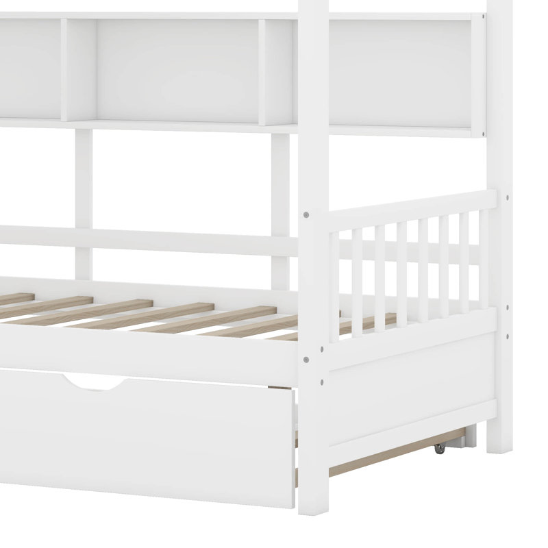 Lit avec lit gigogne et rangement Anallely, Simple, Blanc