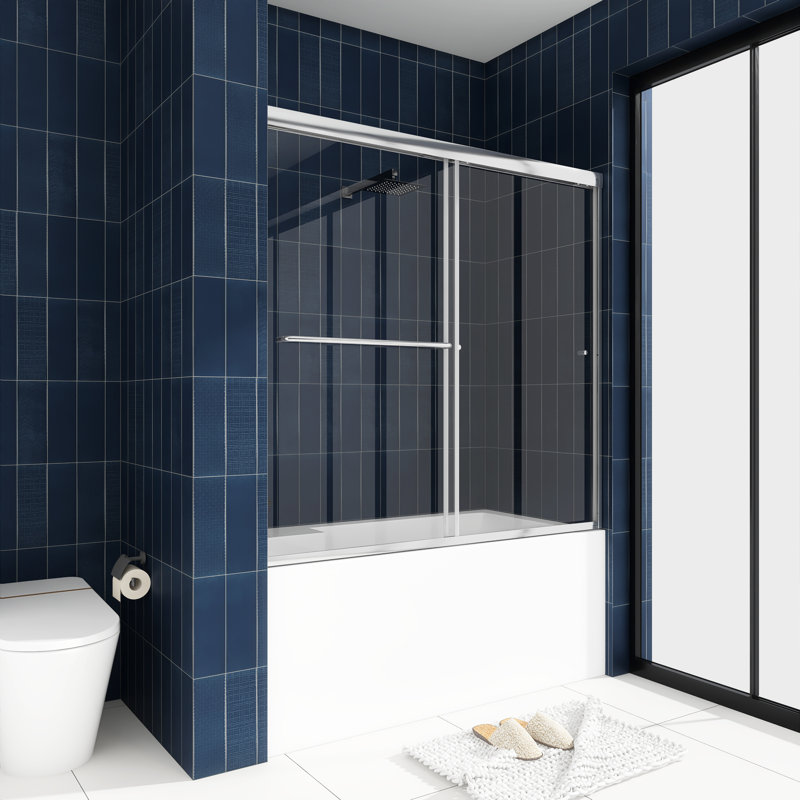 60'' - W x 58'' H Double Added Door Framed Tub Door with, Nickel