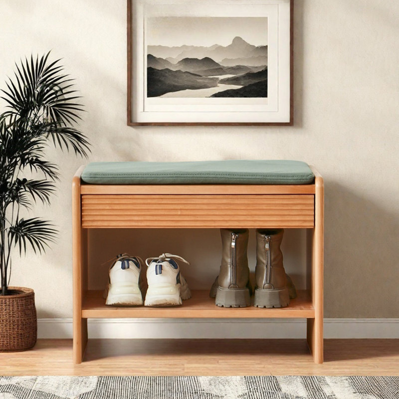 23.6in Shoe Storage Bench, Green/Natural Wood