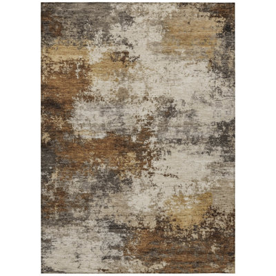 8' X 10' Brown And Beige Abstract Washable Indoor Outdoor Area Rug