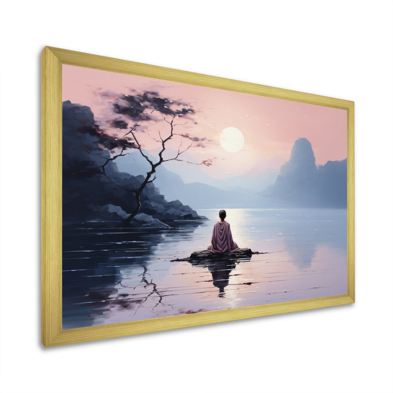 «Peach Buddhism Buddhist Serenity I», reproduction d'art sur toile, H 24 po x l 32 po x P 1 po, Encadrement doré