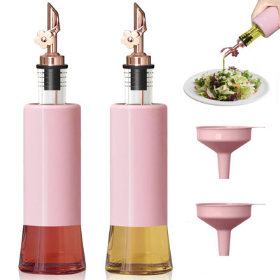 Olive Oil Dispenser for Kitchen, Oil and Vinegar Dispenser Set of 2, Rose Gold Stainless Steel Spout, Pink Kitchen Decor, 300ml/10oz Kitchen Accessories for Cooking, Salad, Frying