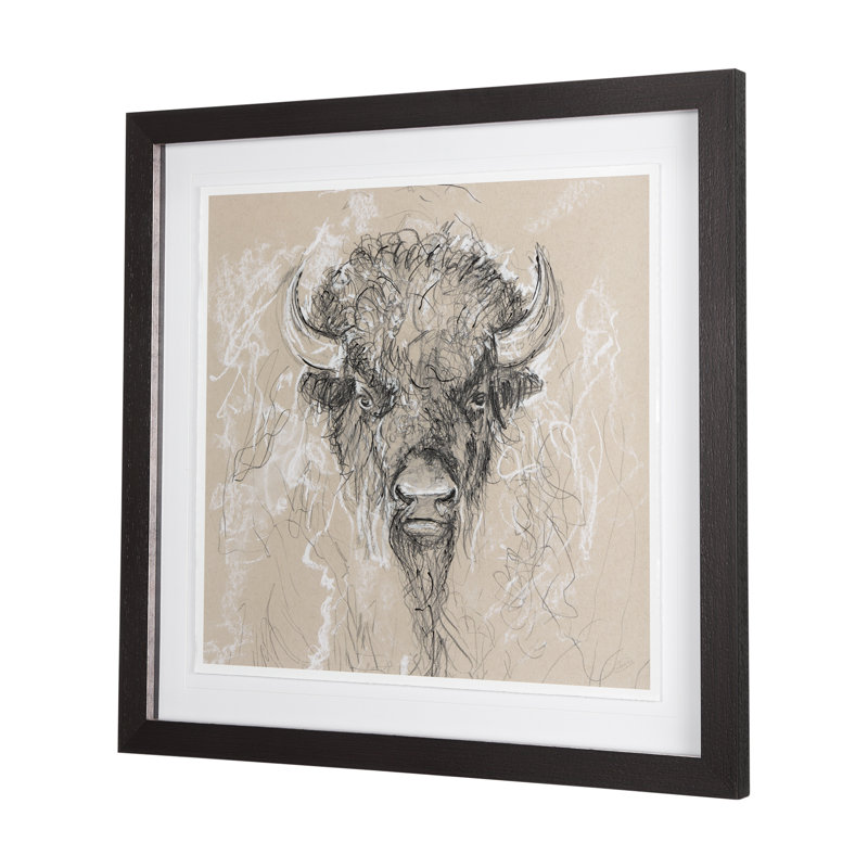 Sketch of Animal IX (Bison) Hand Embelished Framed Art Print Matted under Glass