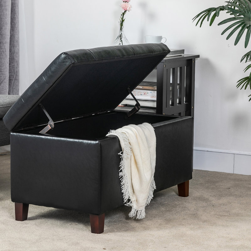 Mogadore Home Rectangle Storage Ottoman Bench, Black Faux Leather