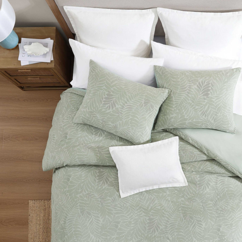 Tommy Bahama Harbor Palm Cotton Green Comforter Set, King Comforter + 2 King Shams