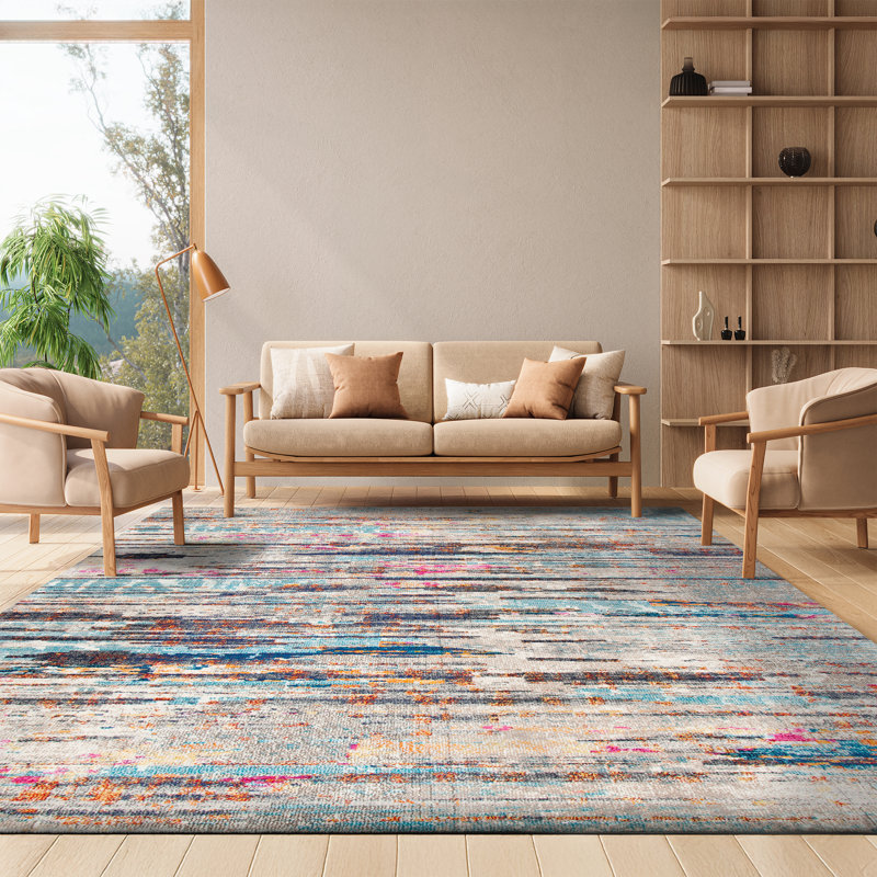 Riccio Abstract Gray/Turquoise/Brown Area Rug, Rectangle 8' x 10'