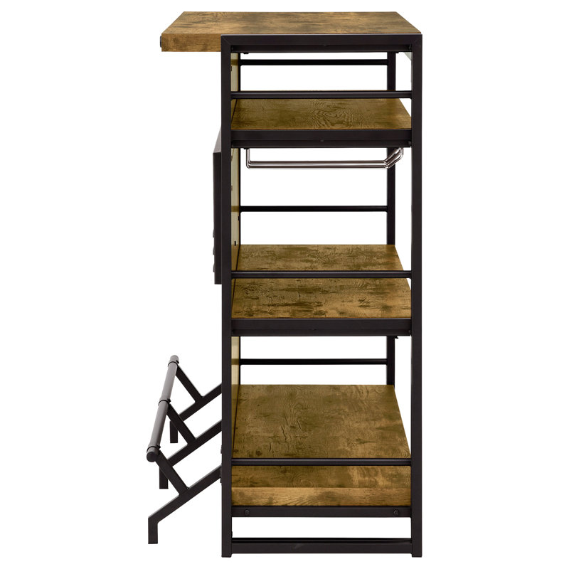Renaldi Rustic Nutmeg and Black Industrial Home Bar Cabinet