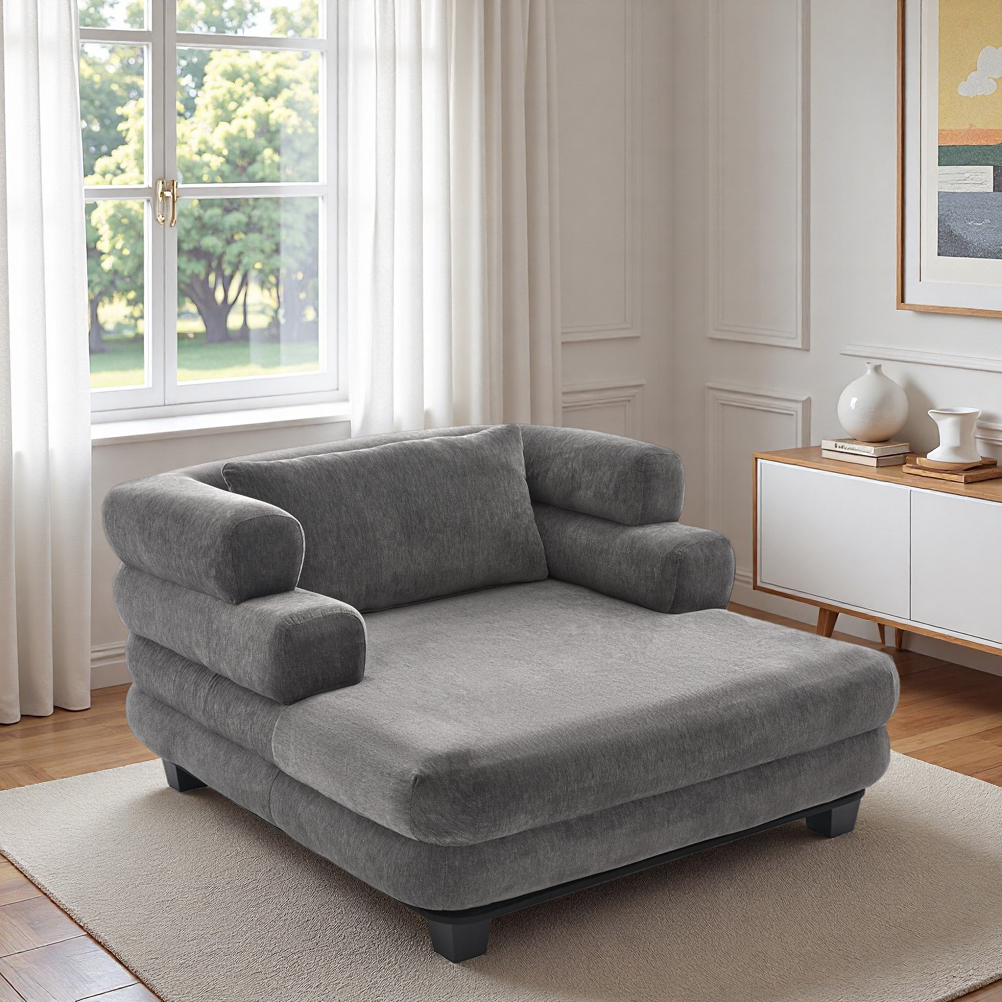 Everly Quinn Modern Chenille Chaise Lounge With Deep Seat And Layered