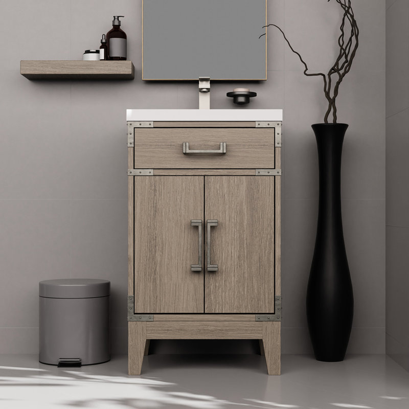 20 po De salle de bain en chêne gris avec comptoir en acrylique et 18 miroirs - comptoir compact poli inclus