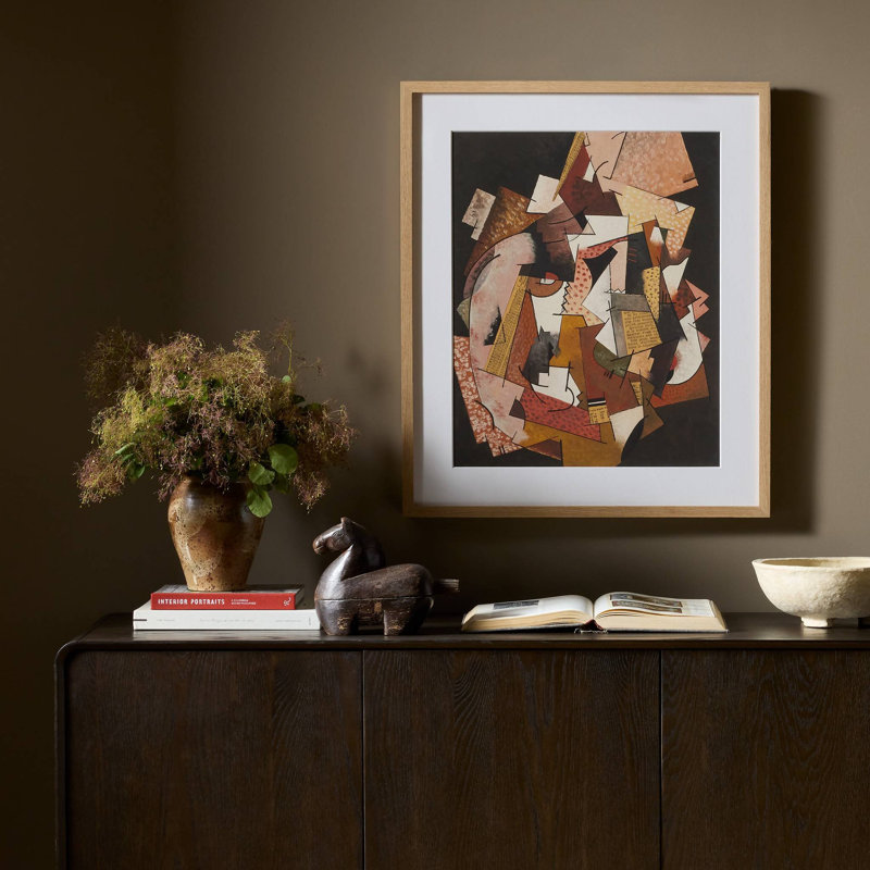 Composition Au Papier Journal Framed Painting, H 24" x W 20.5"
