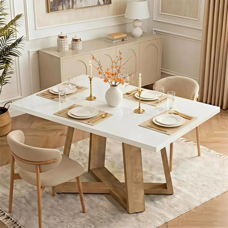 47" Farmhouse Dining Table, Rectangle Kitchen Table with Cross Base