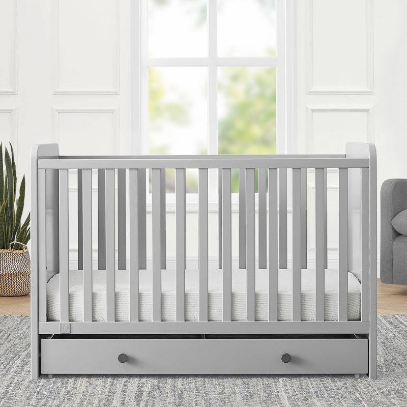 Gray GREENGUARD Certified 4-in-1 Convertible Crib with Storage Drawer