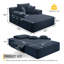 Chaise longue luxueuse en velours côtelé bleu avec coussin à ressorts - Fauteuil inclinable en mousse moelleuse avec 3 coussins pour la chambre à coucher ou le salon-162070104
