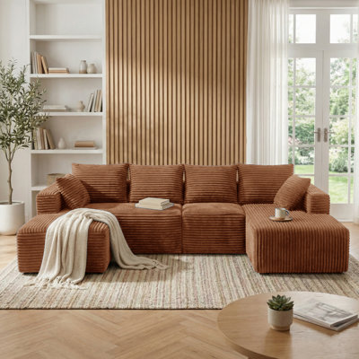 Canapé modulaire de 118 po, ensemble de canapé en velours côtelé moderne en forme de U, canapé-lit modulaire contemporain à assise profonde avec méridienne