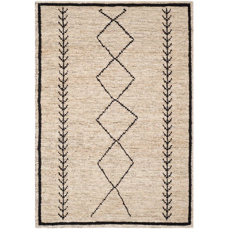 Bohemian Hand-Woven Ivory/Black Area Rug, Rectangle 5' x 8'