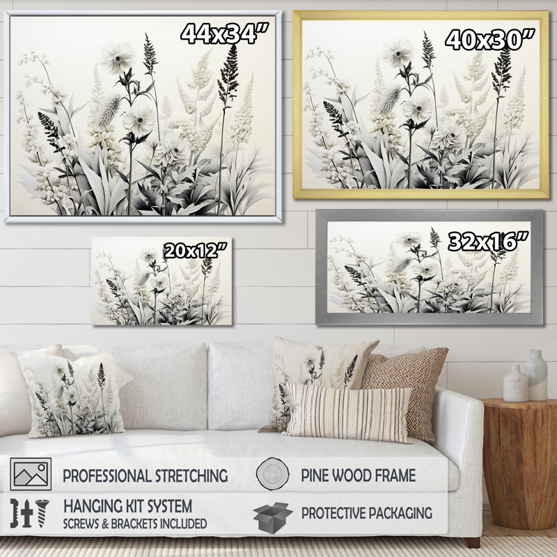Herbes grises et blanches Minimal Harmony II, Toile tendue, H 34 po x l 44 po x P 1,5 po