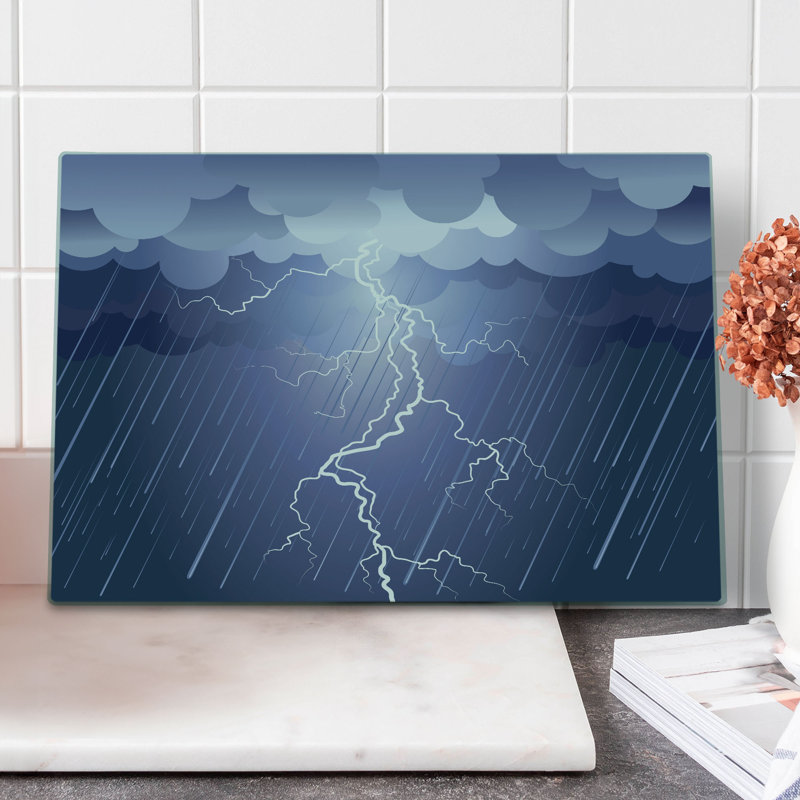 Ambesonne Grey Cutting Board Large Size Thunderstorm Dark Clouds Blue