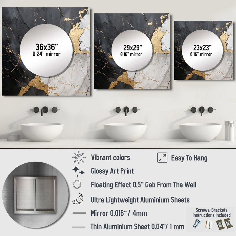 Tammara - Décoration murale en or noir à grandes spirales abstraites en poterie III pour chambre à coucher, 36 po x 36 po
