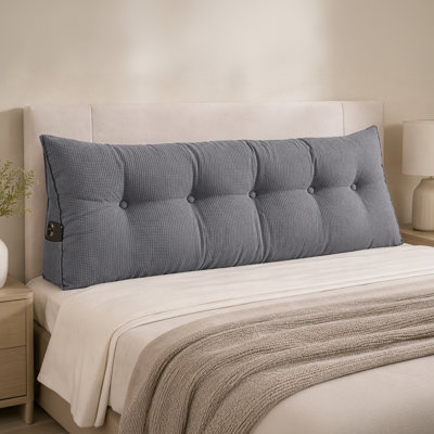 Coussin de tête de lit Queen - Coussin triangulaire en forme de coin pour tête de lit - Soutien lombaire pour s'asseoir au lit, lire ou travailler - Coussin de lit de jour avec housse amovible pour lit, canapé ou dortoir (Gris)