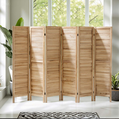Wood Room Dividers 5.6 FT Folding Louvred Privacy Screens