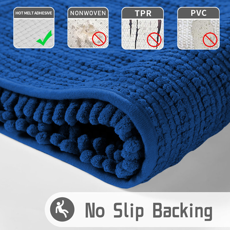 Chenille Non-Slip Non-Slip Bath Mat, 60cm L x 40cm W, Navy