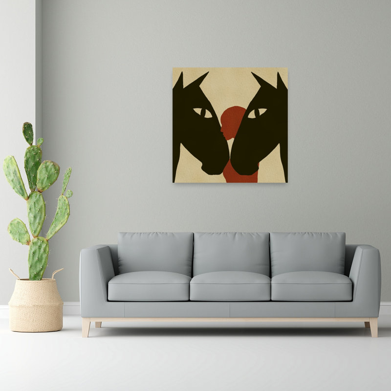 Cheval et lien humain abstrait, impression minimaliste cheval rustique, H 48 po x l 48 po