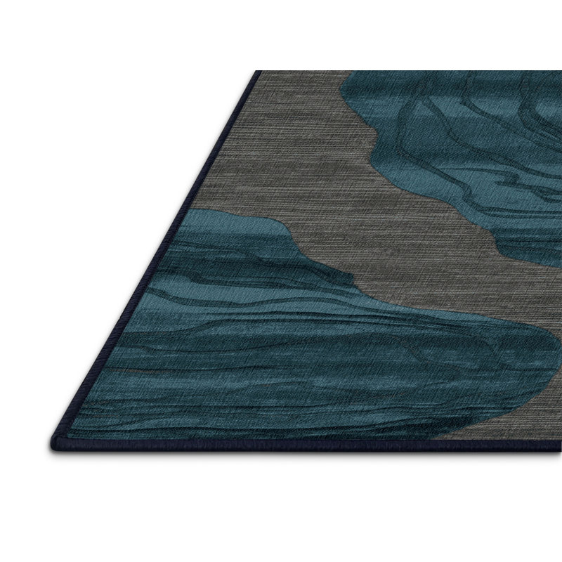 Machine Washable Abstract Blue Area Rug, Rectangle 5' x 7'