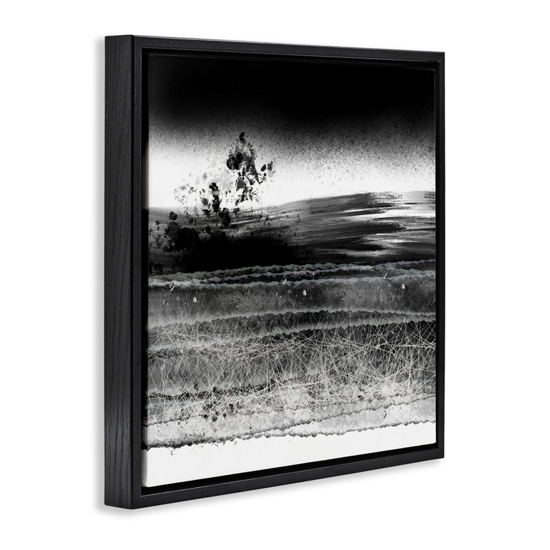 Cadre flottant monochrome Dusty Landscape, conception par Atelier Posters, Cadre flottant noir de jais, H 18 po x l 18 po